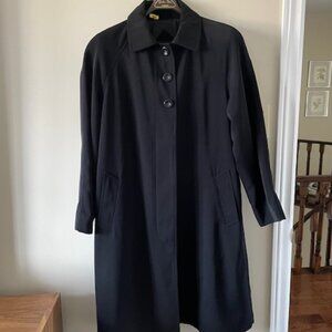 Sequence VTG Black Lined Button Up Trench Coat S 12 V.I.petite with removal hood